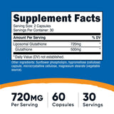 Nutricost Liposomal Glutathione, cápsulas vista, comodidad para la rutina diaria.