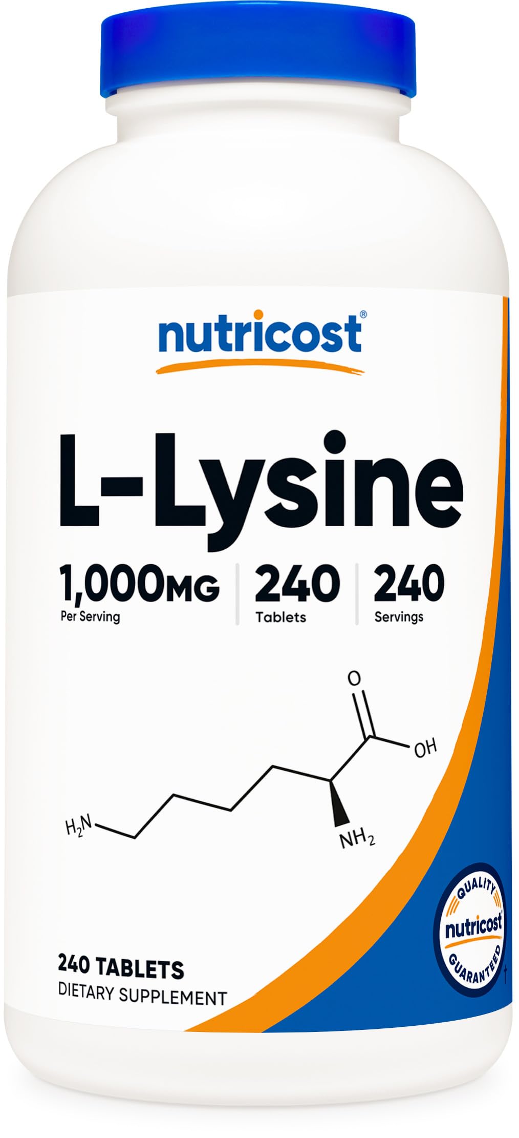 Nutricost Lisina 1000 mg, botella visible para uso diario.
