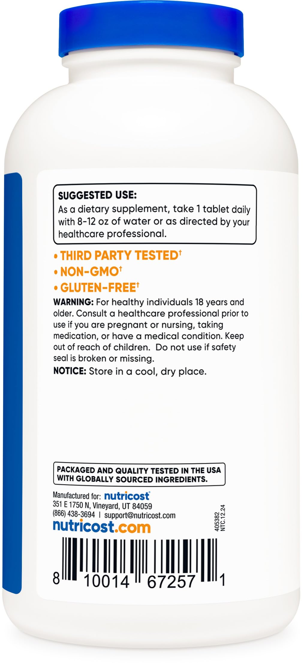 Nutricost Lisina 1000 mg, detalle de empaque destacando calidad.