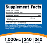 Nutricost Lisina 1000 mg, etiqueta frontal clara y confiable.