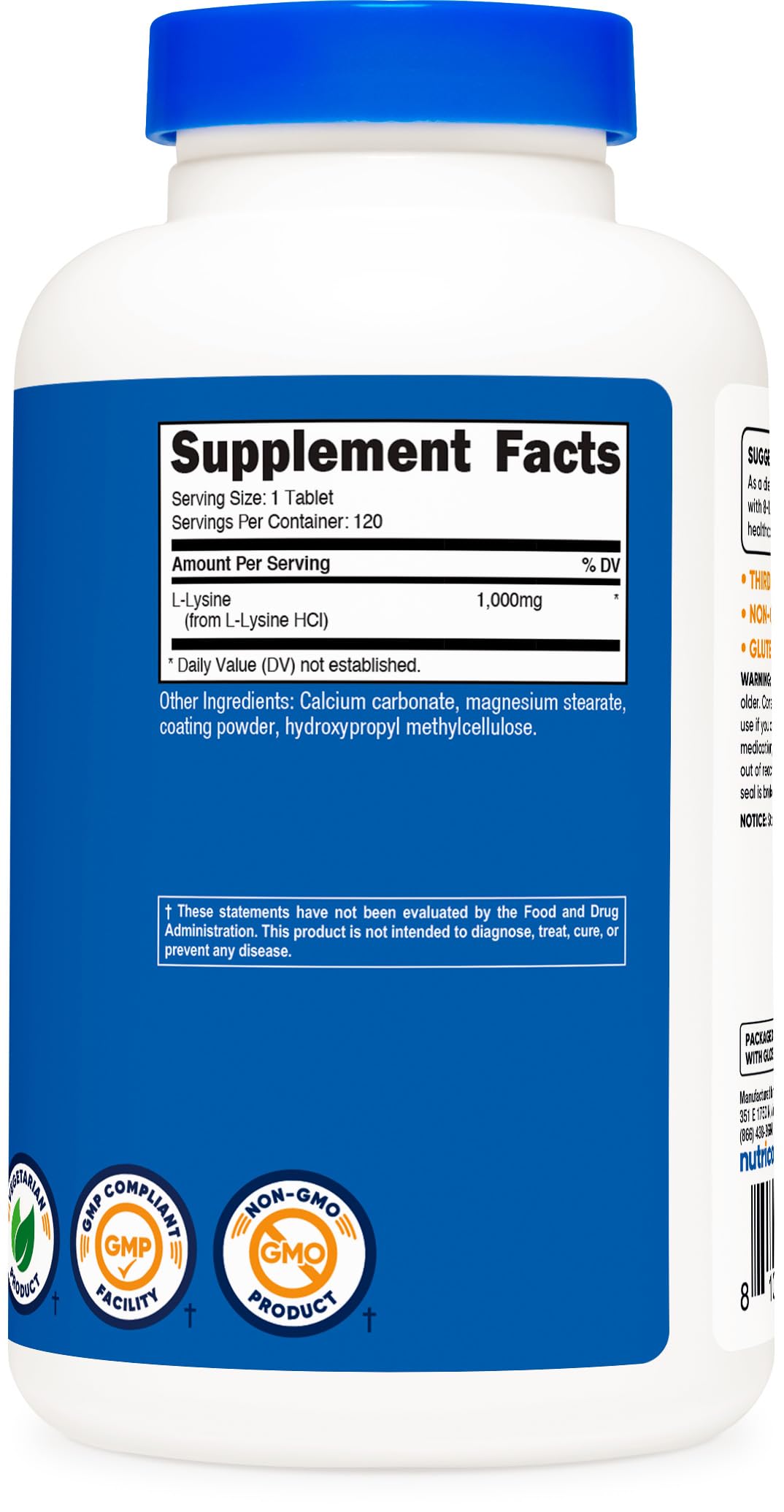 Nutricost L-Lisina 1000 mg, interiores de la caja, empaque seguro para uso diario.