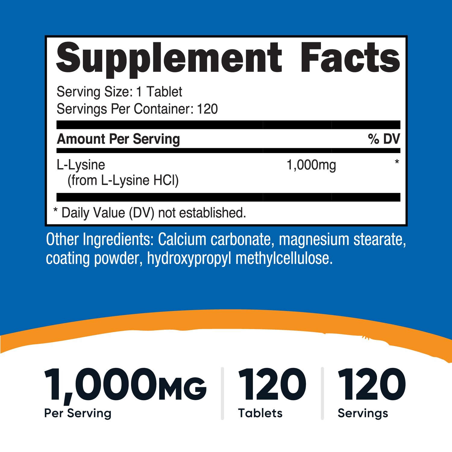 Nutricost L-Lisina 1000 mg, dosis diaria en frasco, apoyo a la ingesta de aminoácidos.