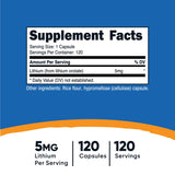 Nutricost Lithium Orotate 5mg – etiqueta clara con información de ingredientes sin OGM