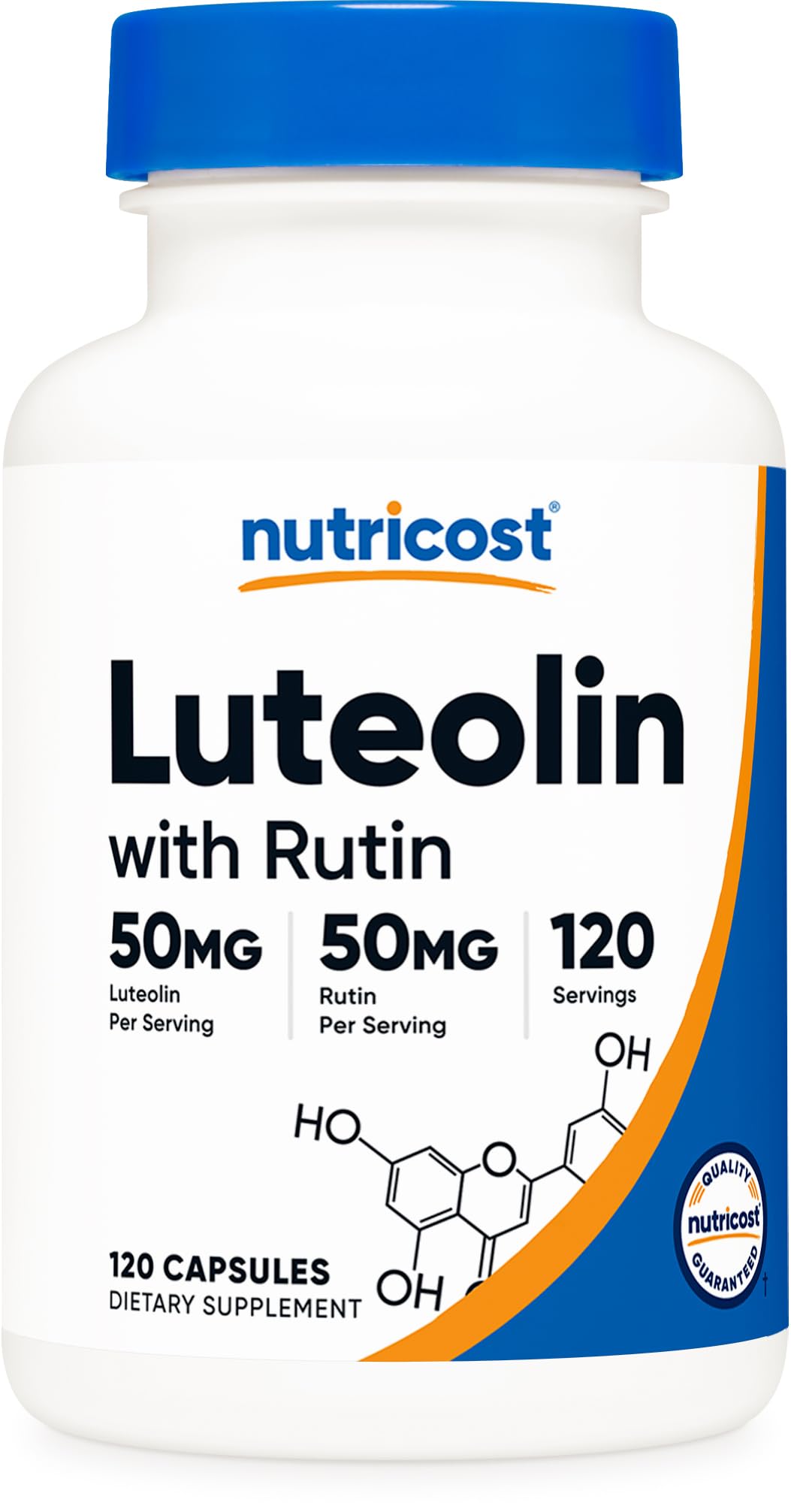 Nutricost Luteolina Rutina: botella frente para dosis diaria