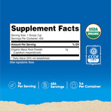 Nutricost Maca Orgánica en Polvo con porción y scoop incluido para dosificar.