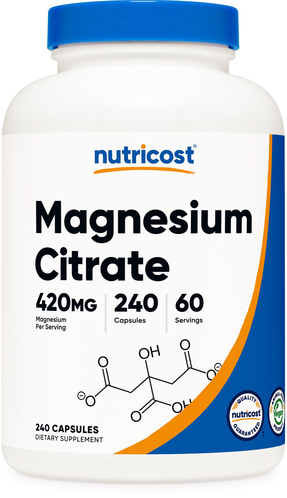 Nutricost Magnesio Citrato cápsulas en botella, apoyo diario al bienestar general