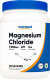 Nutricost Magnesio Cloruro, envase 2 lb con etiqueta clara para dosis diarias.