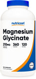 Nutricost Magnesio glicinato cápsulas, embalaje visible, absorción suave para uso diario.