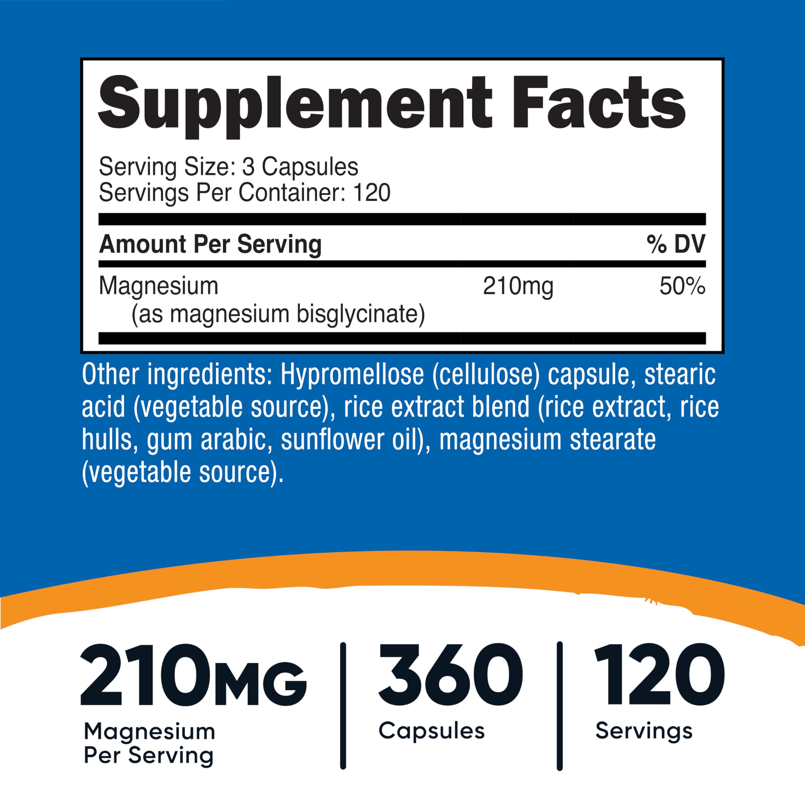 Nutricost Magnesio glicinato, porciones de 210 mg para una suplementación flexible.