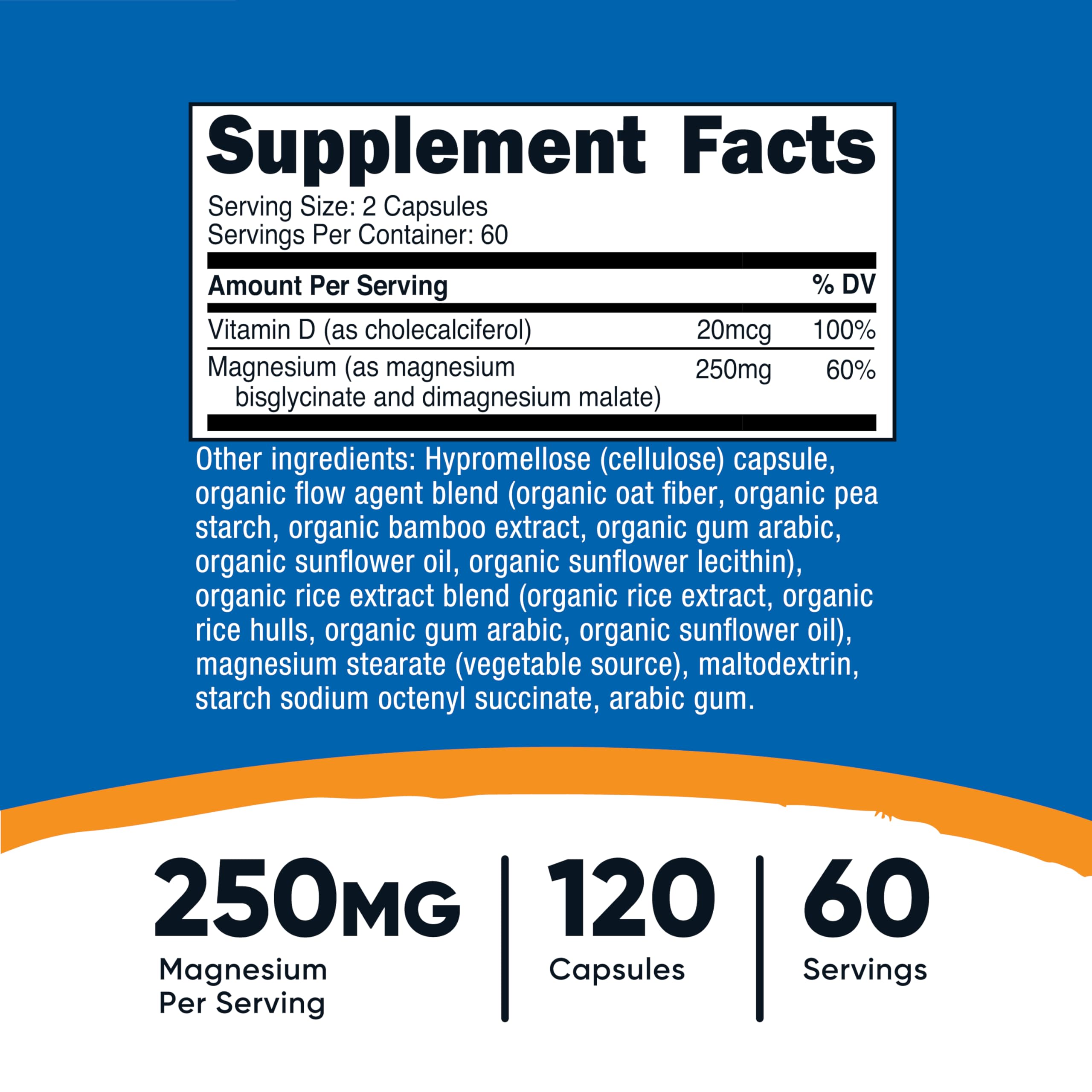 Nutricost cápsulas magnesio glicinato malato 250 mg en botella