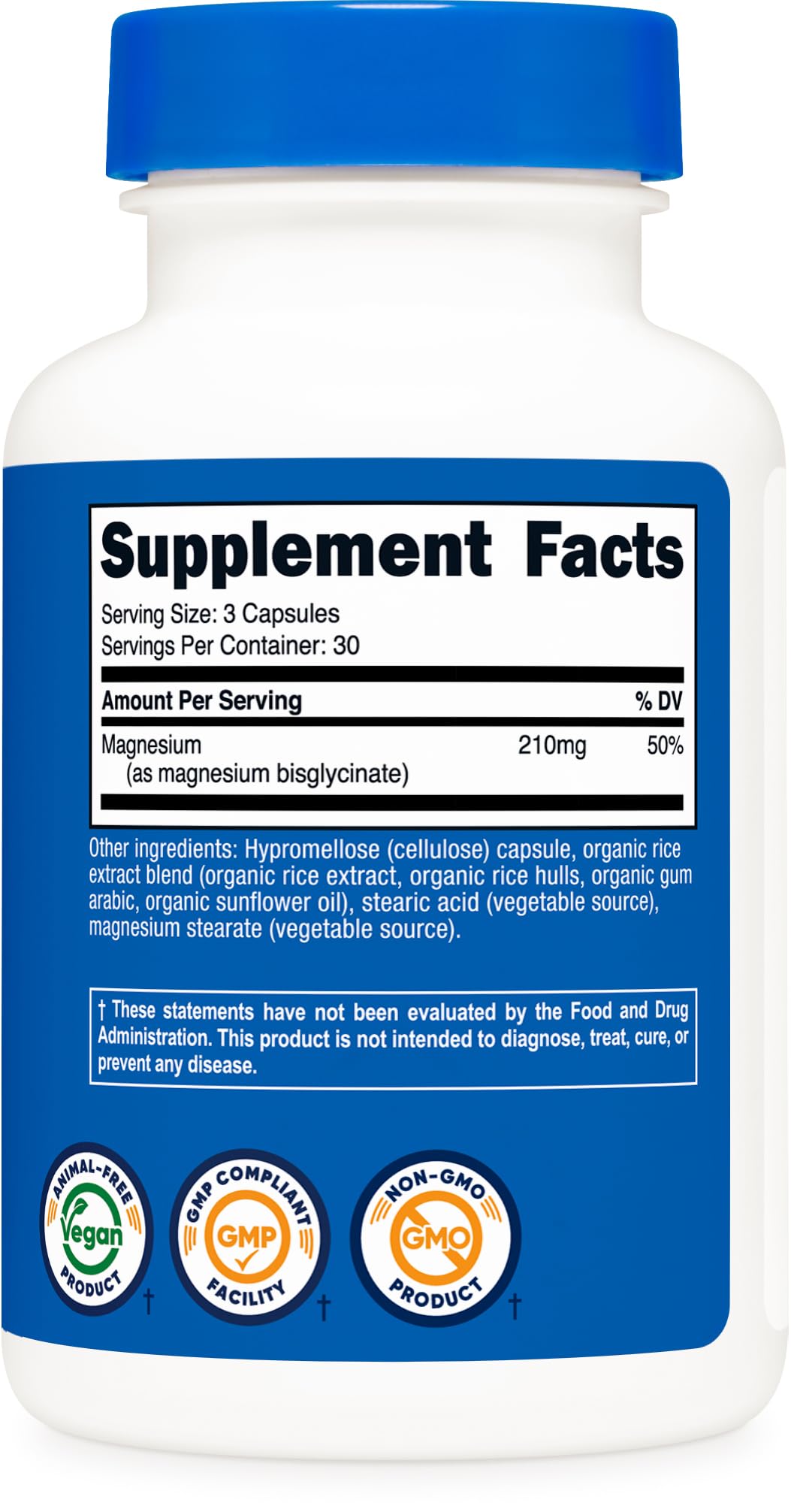 Nutricost glicinato de magnesio, uso nocturno suave para apoyo al descanso y relajación potencial.