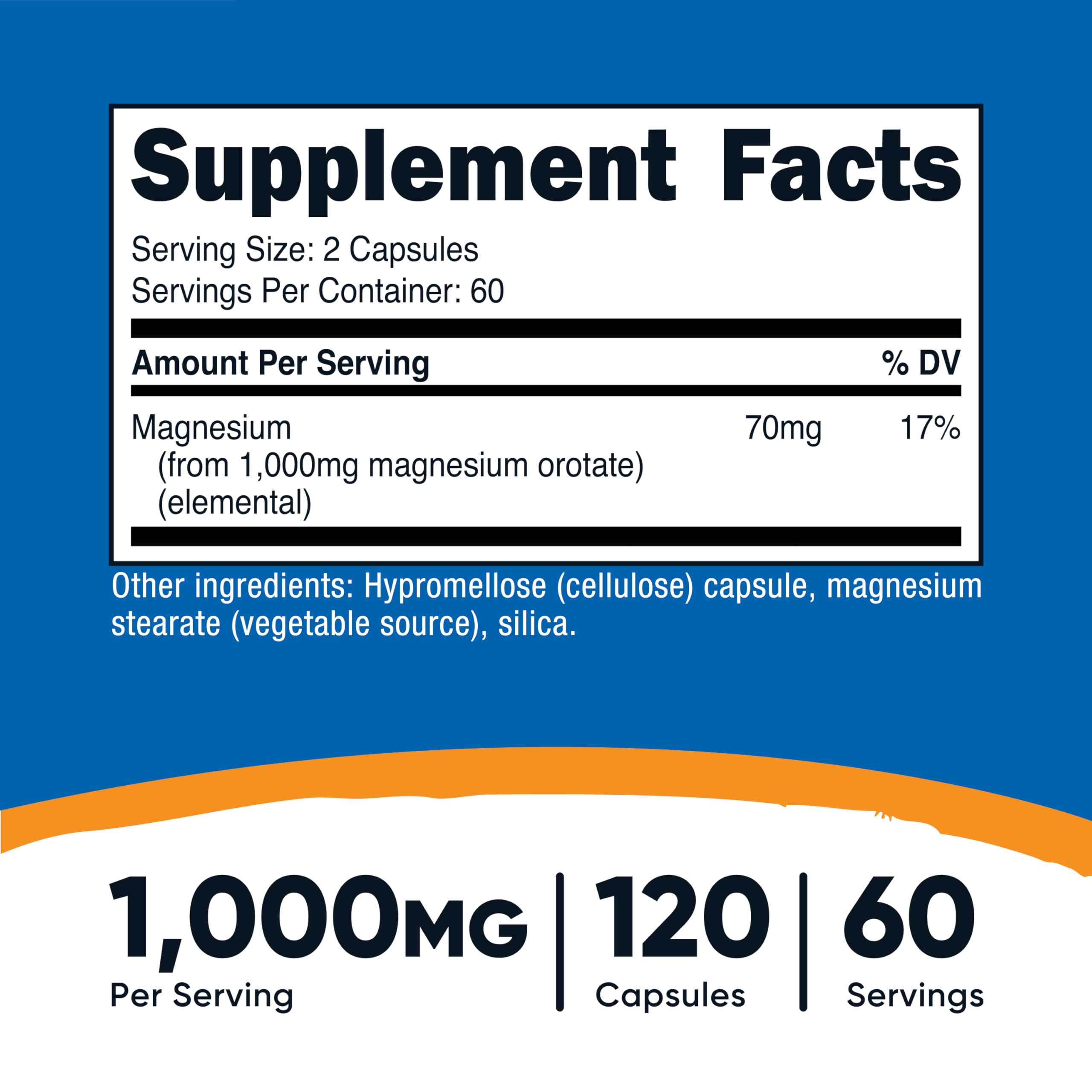 Cápsulas Nutricost Magnesio Orotato frasco de 120 cápsulas