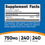 Nutricost Magnesio Oxido 750mg botella con cápsulas para uso diario en casa