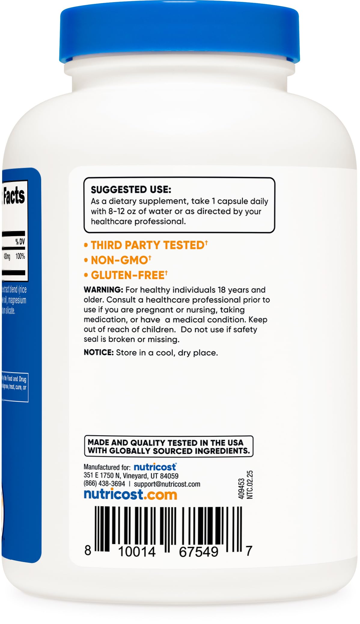 Presentación de Nutricost Magnesio Oxido 750mg en botella para consumo diario