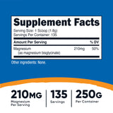 Nutricost Magnesio Bisglicinato envase 250 g para uso prolongado.