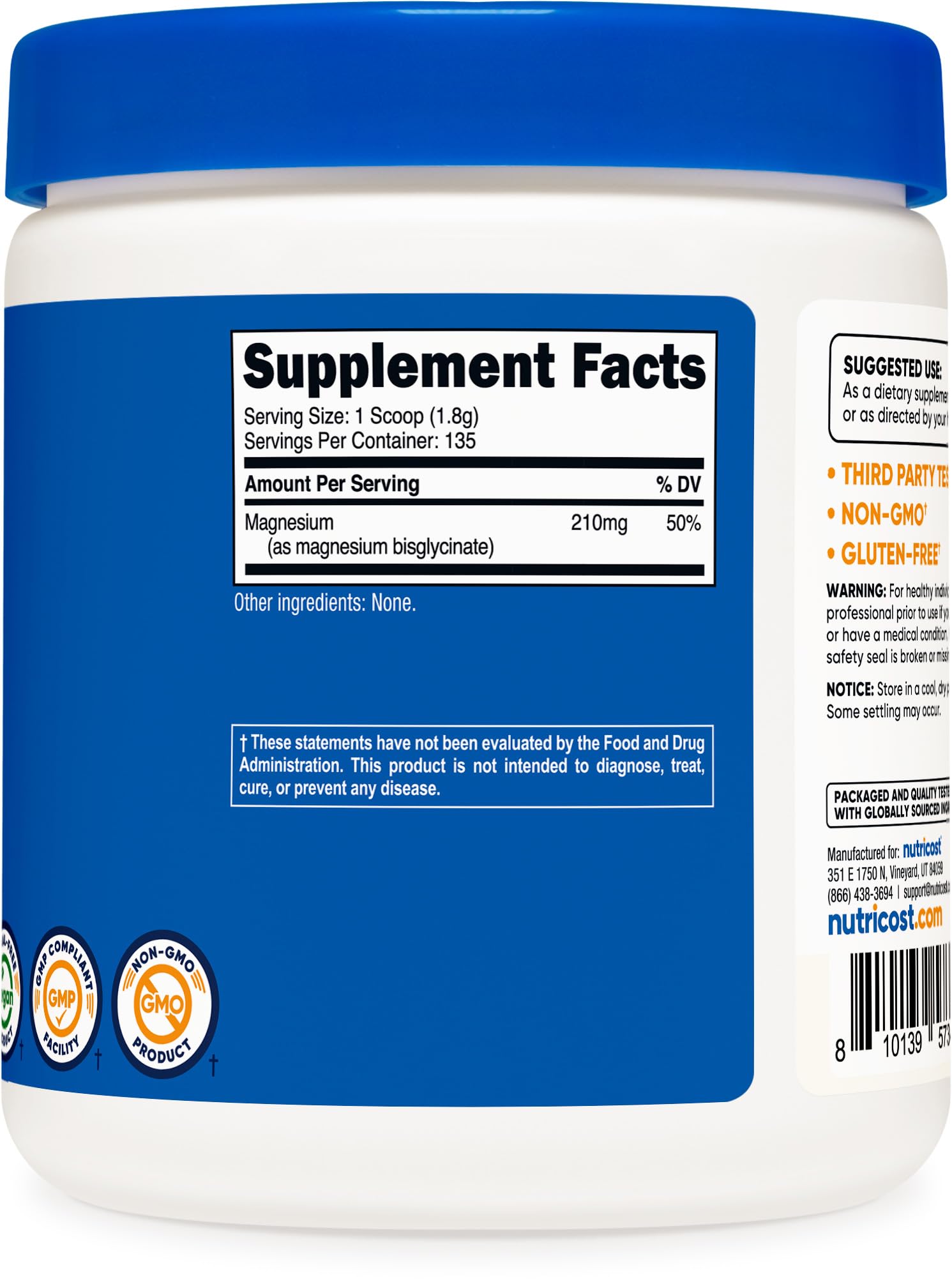 Nutricost Magnesio Bisglicinato rutina diaria, fácil incorporación sin sabor.