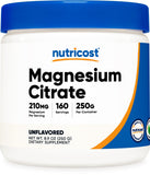 Nutricost Magnesio Citrato polvo sin sabor, fácil de mezclar en bebidas.