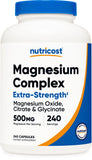Nutricost Magnesium Complex 500mg: cápsulas en bote, posible apoyo a la ingesta diaria.