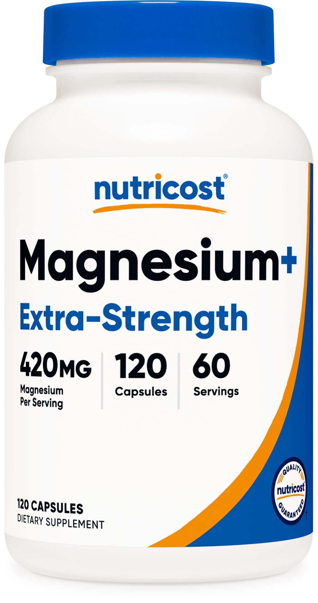 Nutricost Magnesium+ Extra Strength, bote frontal; posible apoyo general para la digestión.