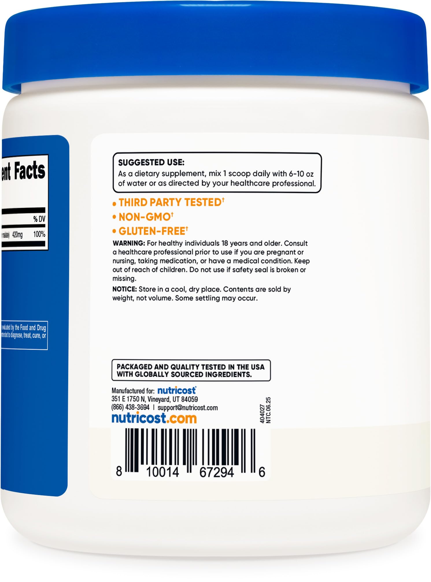 Nutricost Magnesium Malate Powder se disuelve fácilmente en bebidas.