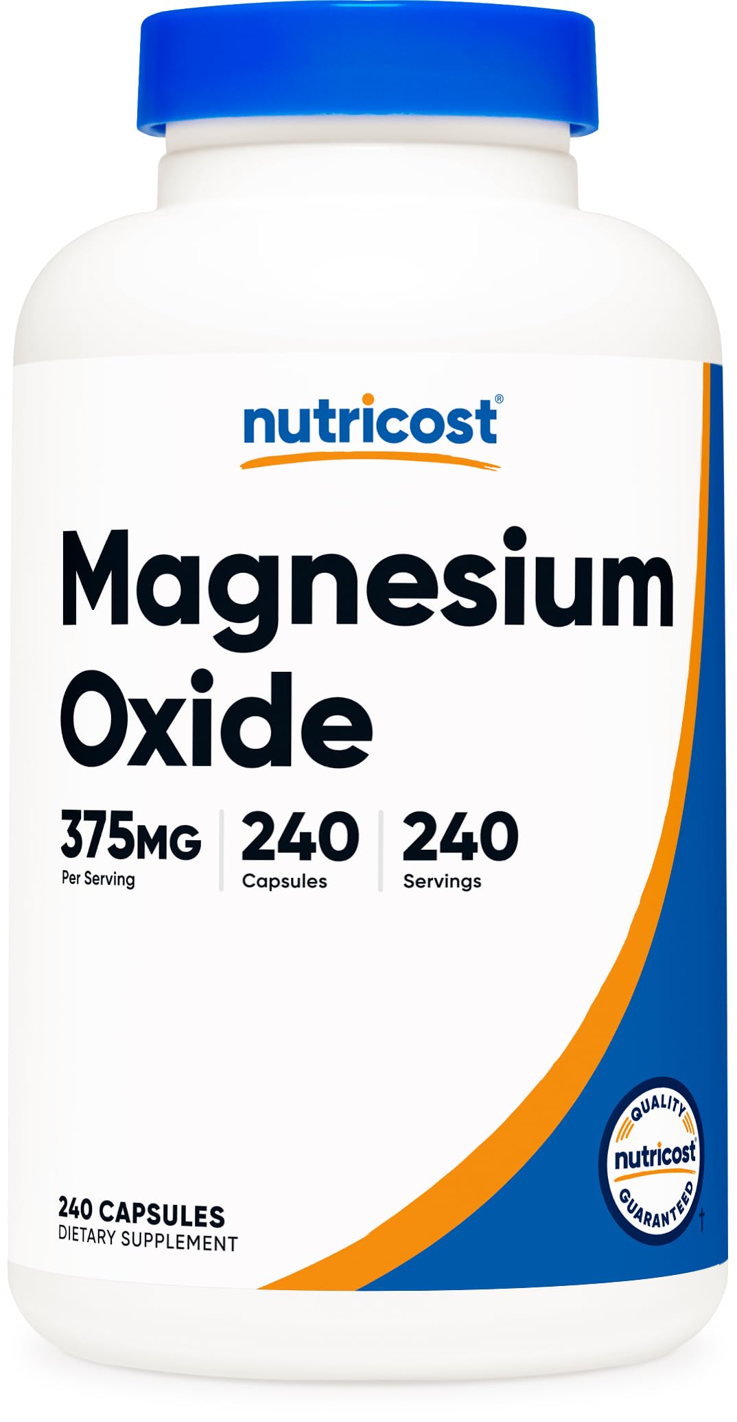 Nutricost Magnesium Oxide 375mg, botella frontal, ingesta diaria cómoda.