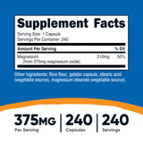 Nutricost Magnesium Oxide 375mg, cápsulas en botella, fácil consumo diario.