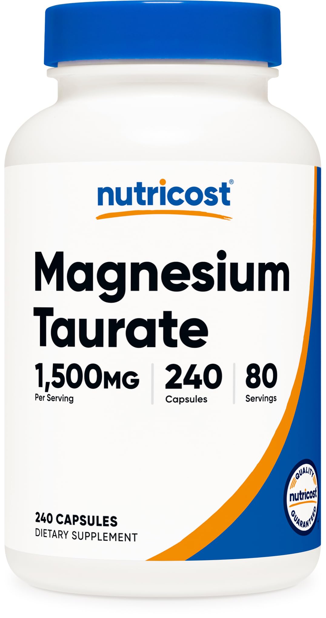 Nutricost Magnesium Taurate 1500mg en botella frontal, ideal para uso diario