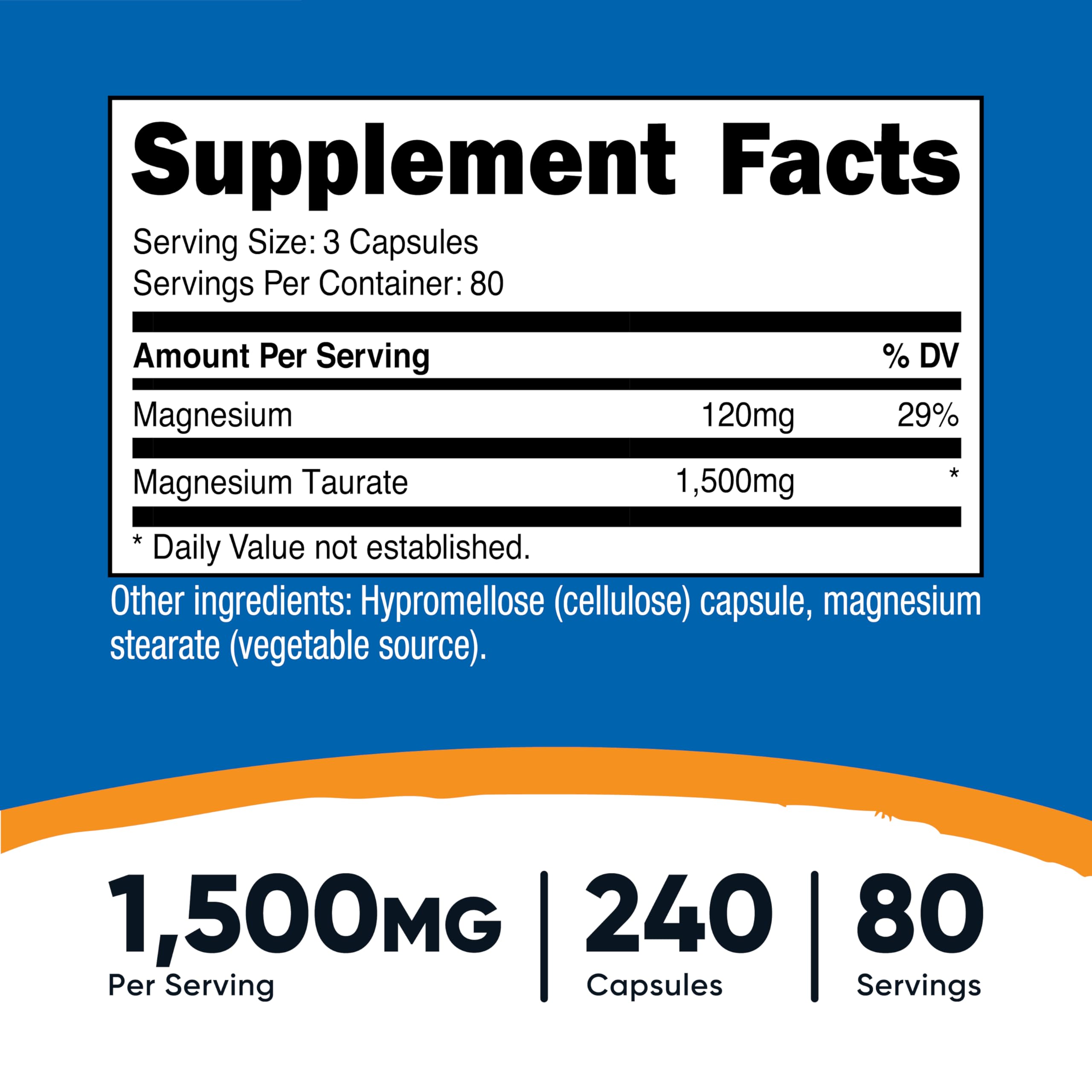 Nutricost Magnesium Taurate 1500mg, etiqueta visible con dosis recomendadas