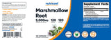 Nutricost Marshmallow Root: etiqueta frontal facilita ver beneficios clave.