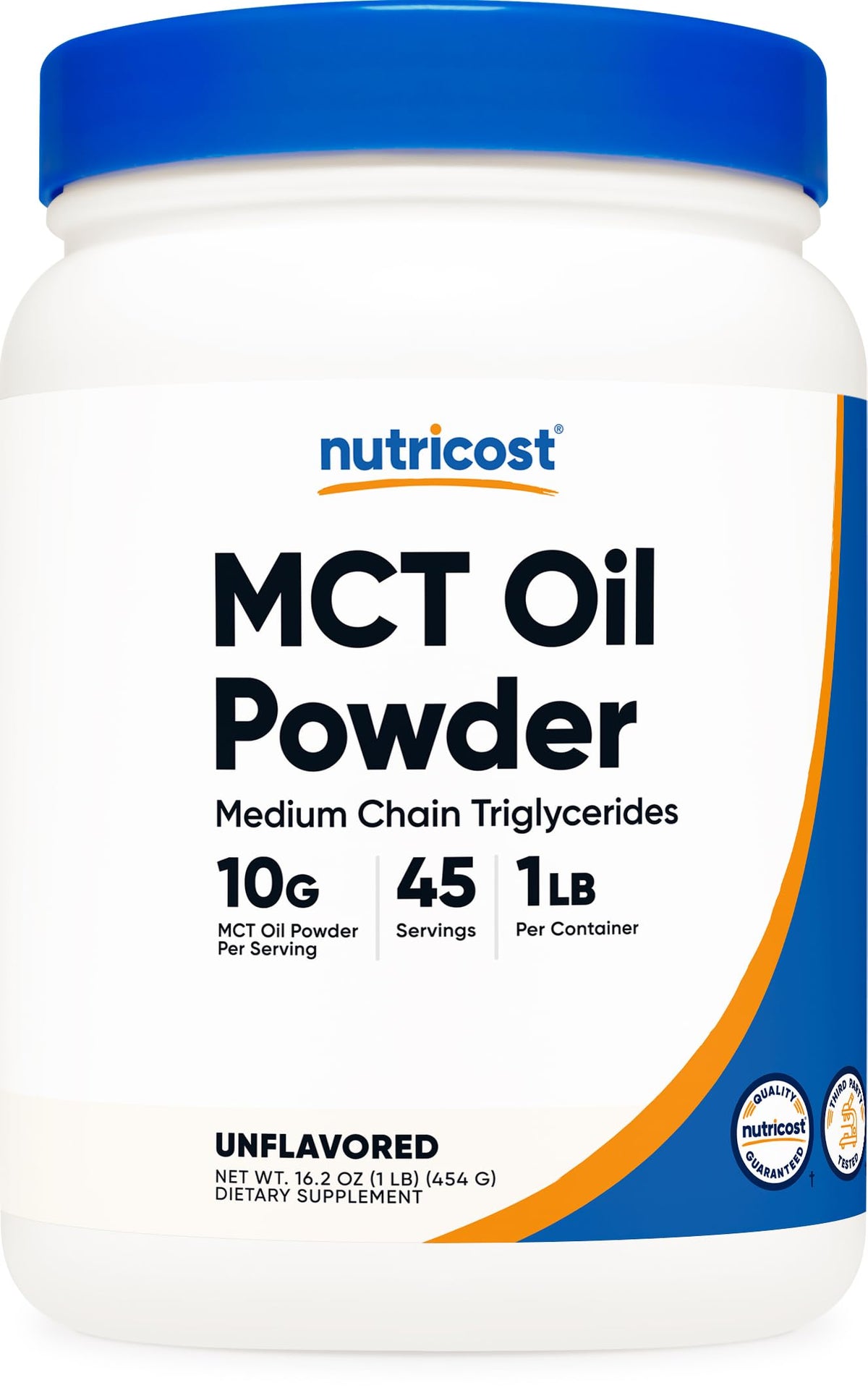 Nutricost MCT polvo en bote, ideal para apoyar dietas cetogénicas con energía sostenida