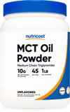 Nutricost MCT polvo en bote, ideal para apoyar dietas cetogénicas con energía sostenida