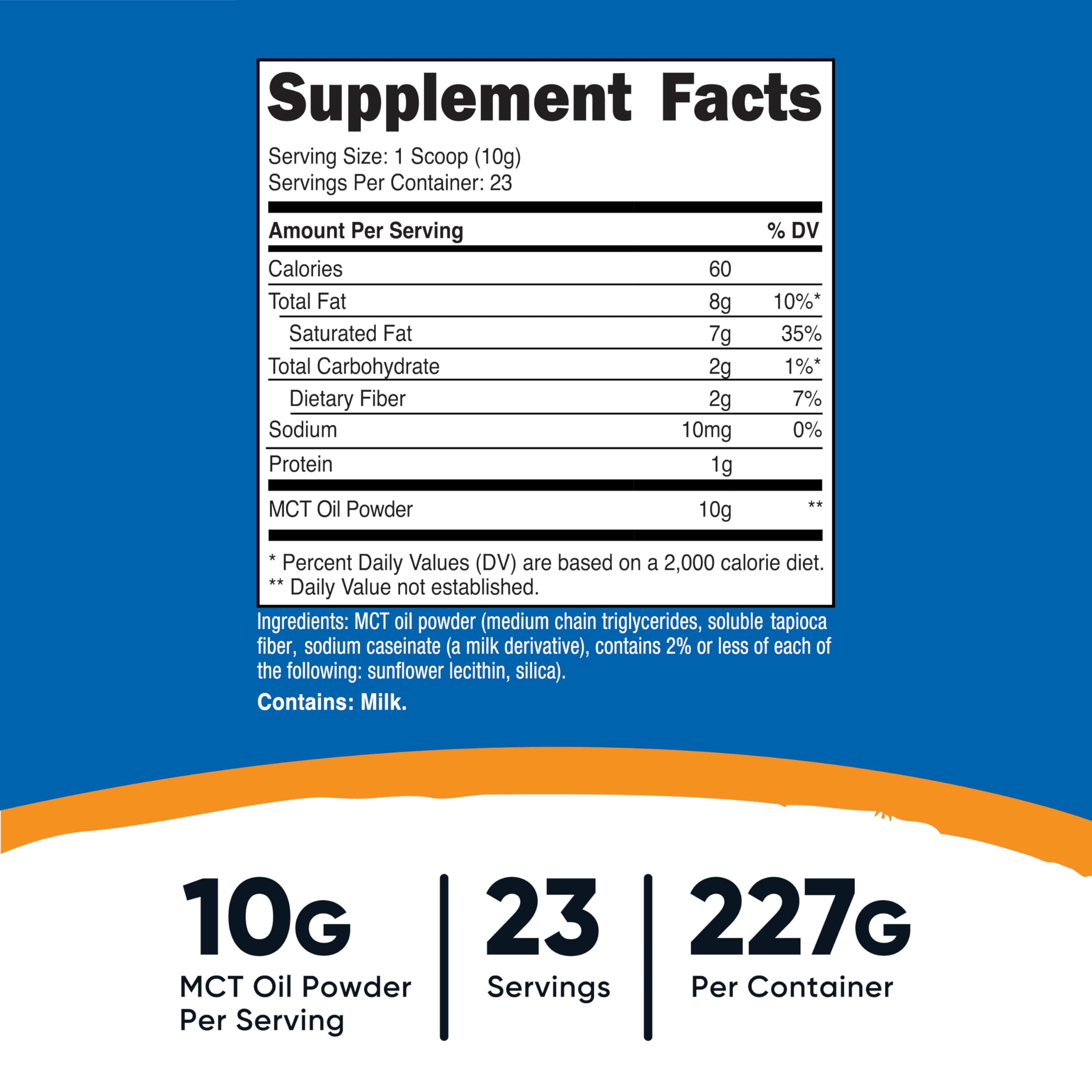 Nutricost Polvo de Aceite MCT: mezcla C8-C10-C6 para energía sostenida en batidos.