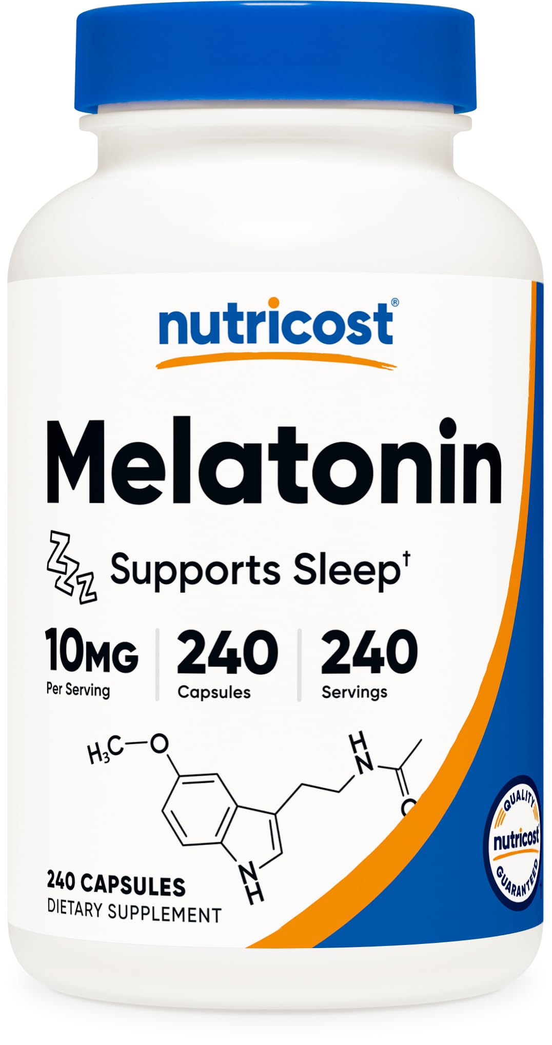 Nutricost Melatonina 10 mg, cápsulas, botella para una rutina nocturna relajante