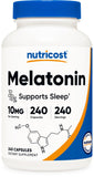 Nutricost Melatonina 10 mg, cápsulas, botella para una rutina nocturna relajante
