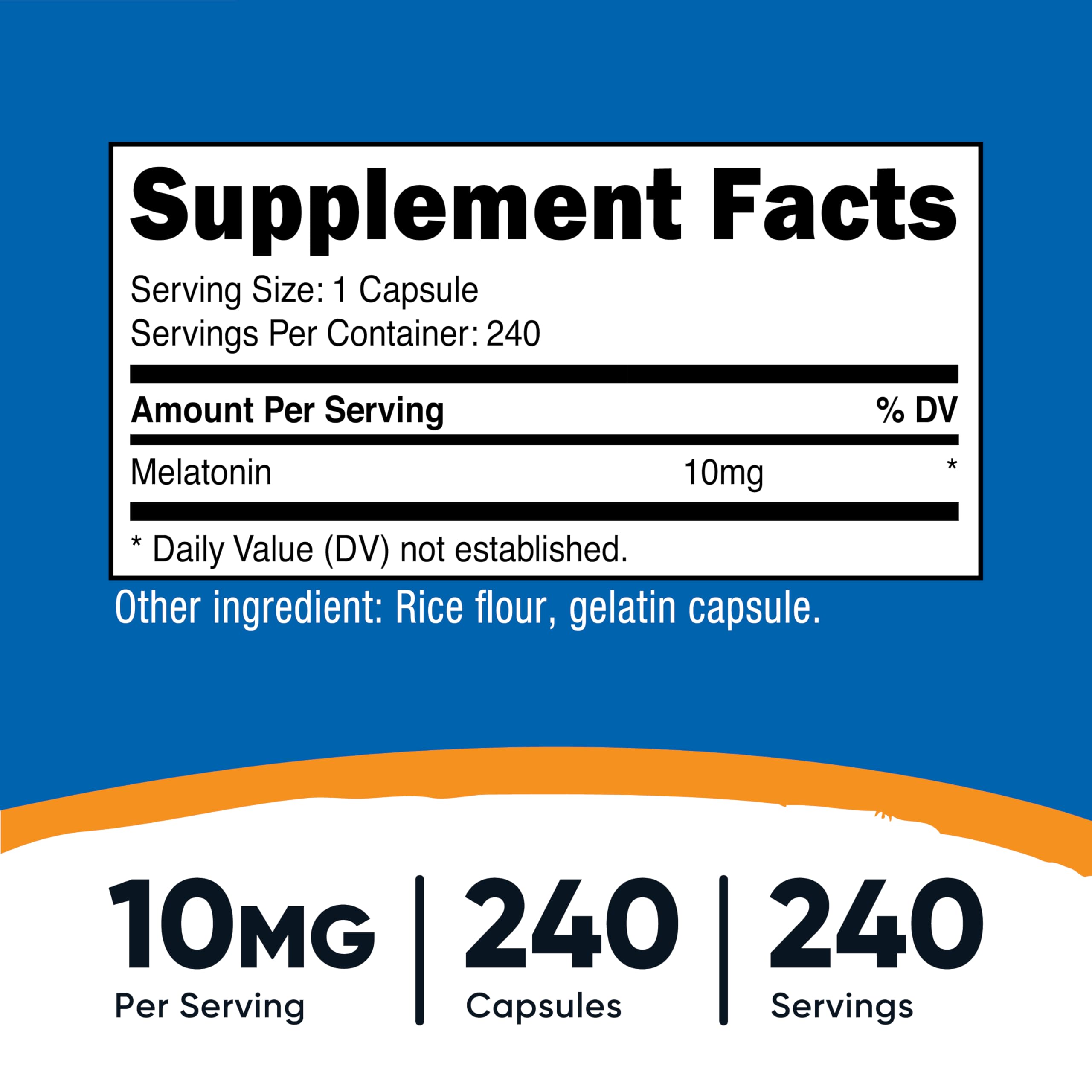 Nutricost Melatonina 10 mg, cápsulas, porción diaria para sueño suave