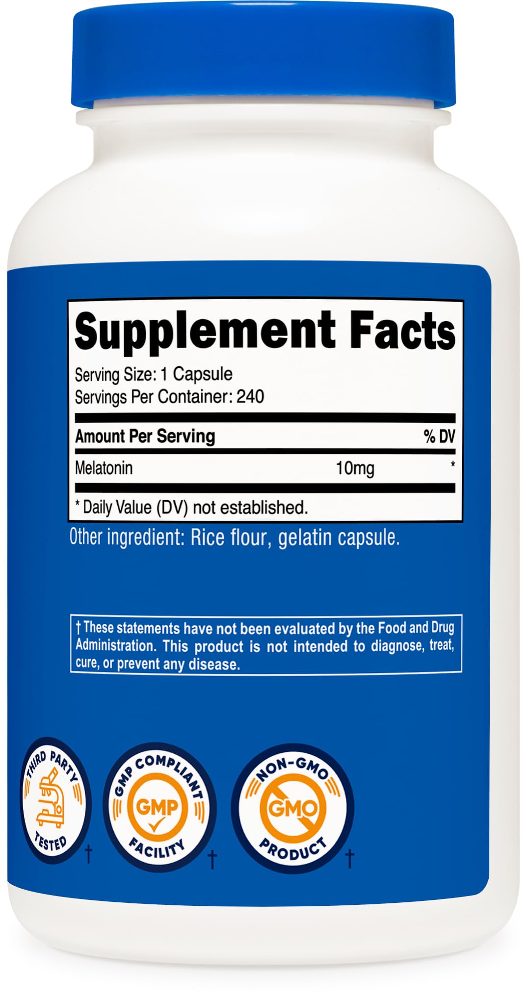Nutricost Melatonina 10 mg, empaque completo para transparencia y calidad