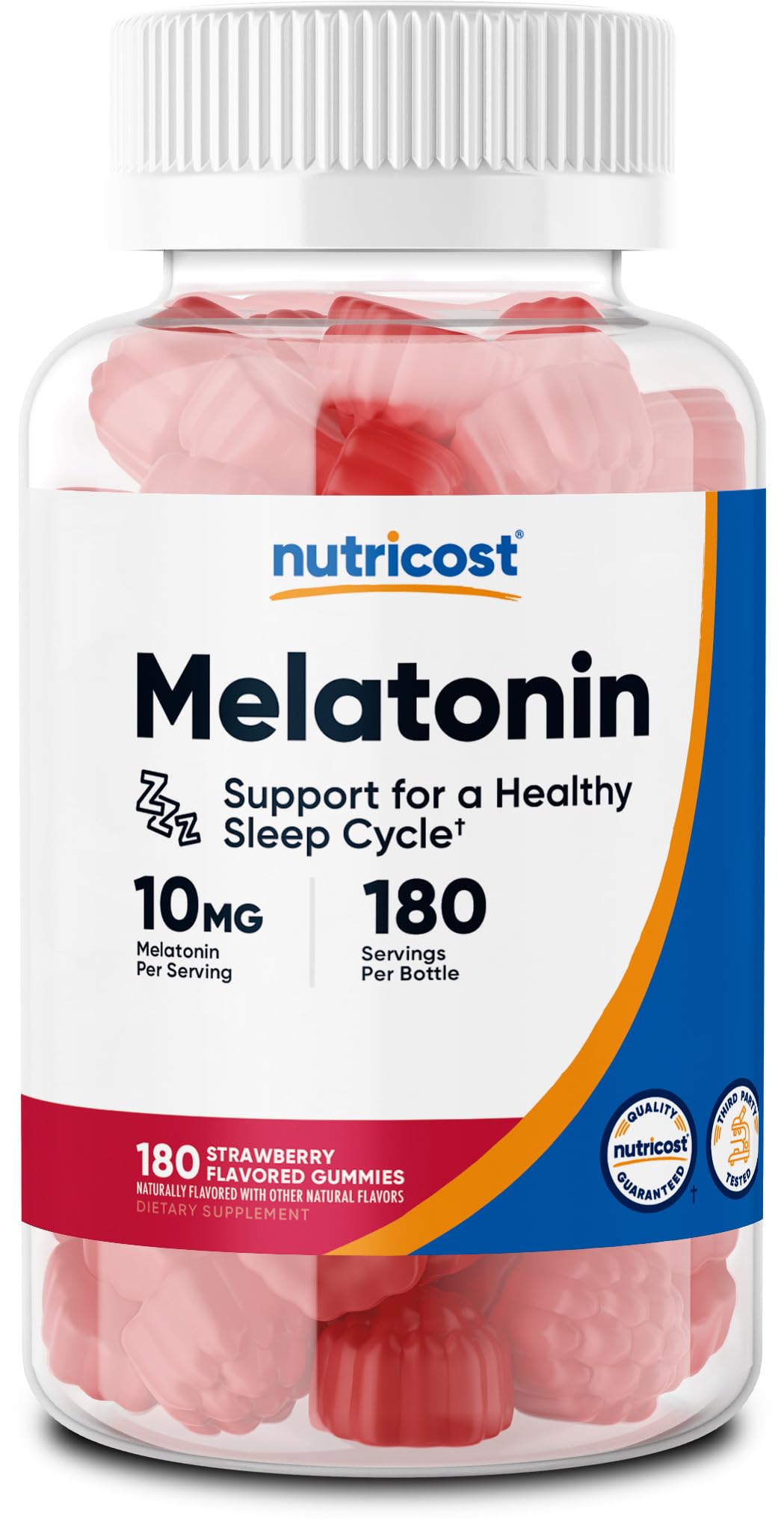 Gomitas Nutricost melatonina 10 mg sabor fresa en envase práctico para descanso