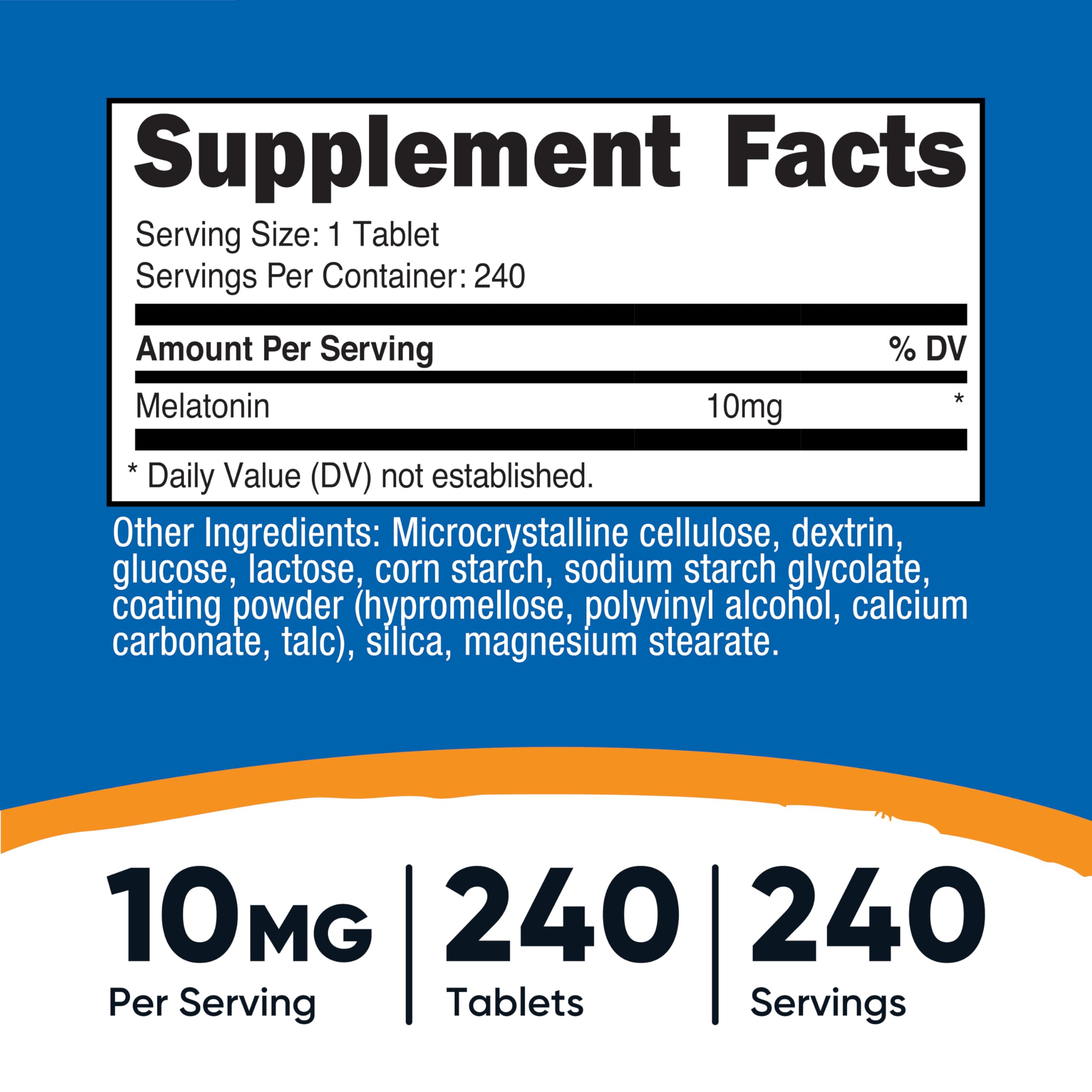 Nutricost Melatonina 10 mg, frasco, dosis convenientes cada noche