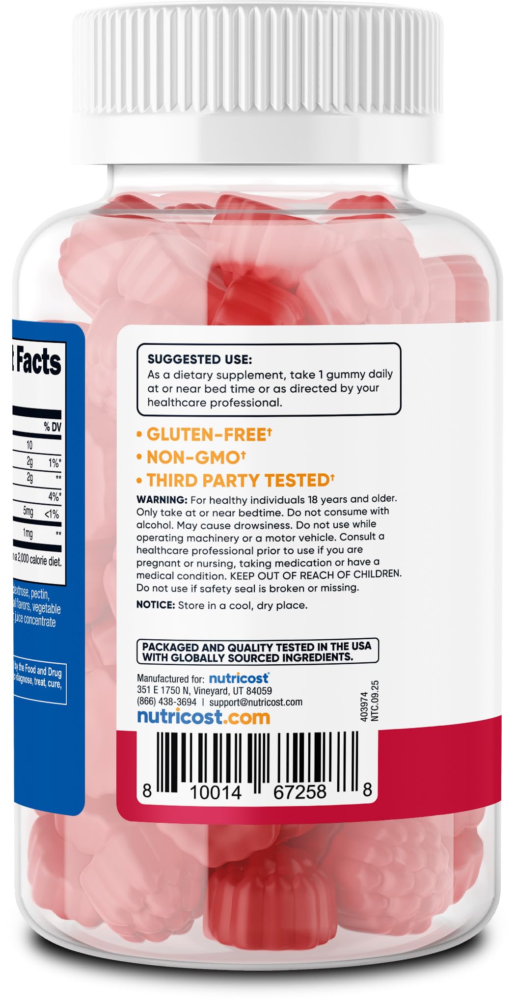 Fabricación GMP y FDA registrada en Nutricost Melatonina 1mg, control de calidad.