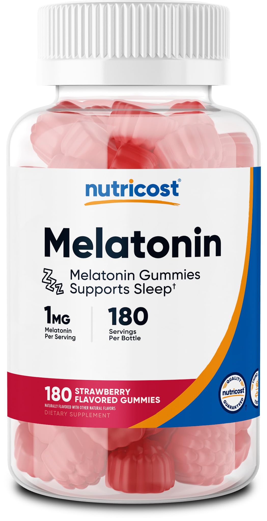 Nutricost Melatonina 1mg gominolas sabor fresa, ideal para relajarse por la noche.