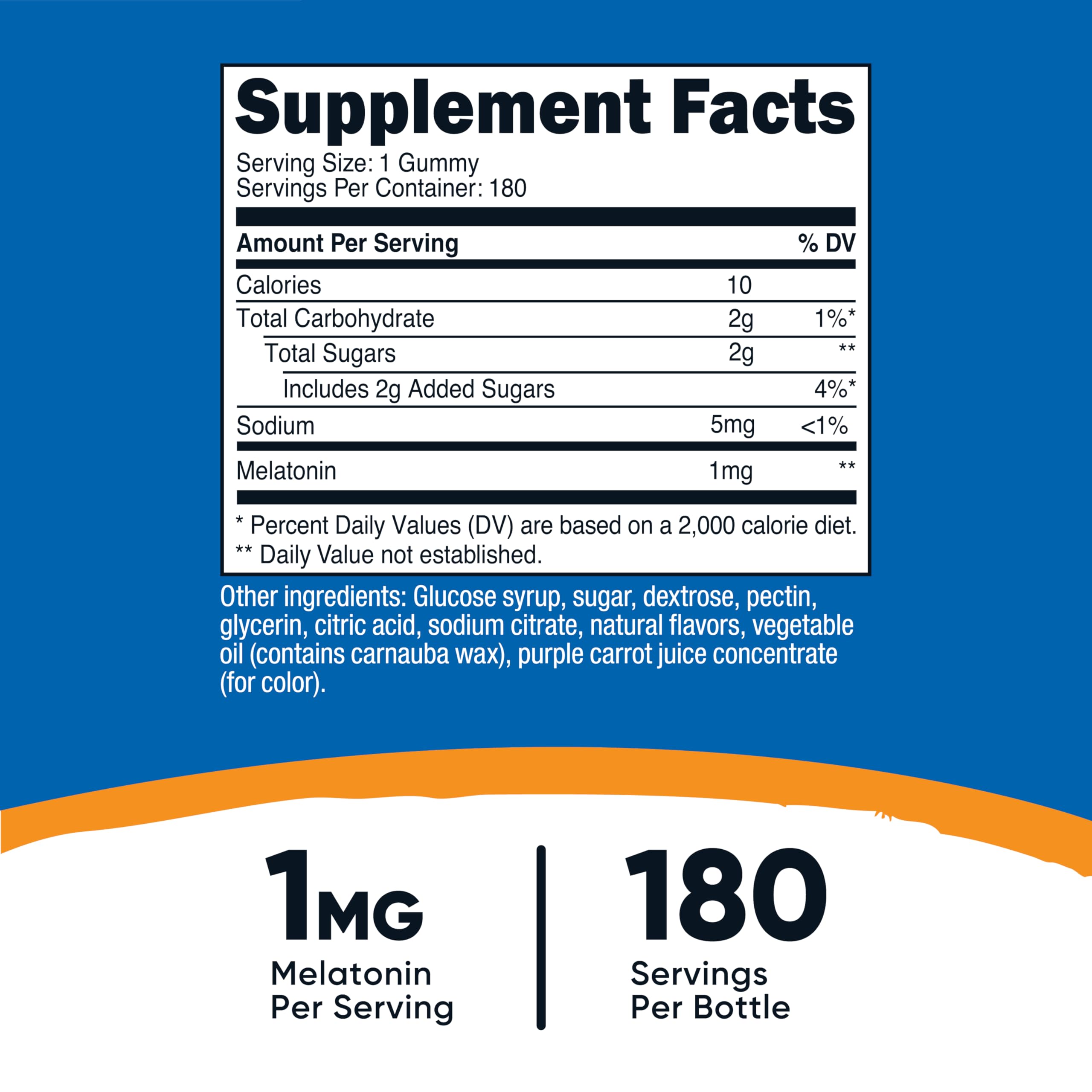Nutricost Melatonina 1mg gomitas con textura suave, fáciles de masticar antes de dormir.