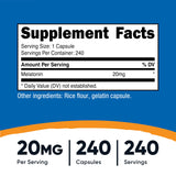 Nutricost Melatonina 20 mg, etiqueta del frasco para identificar la dosis.