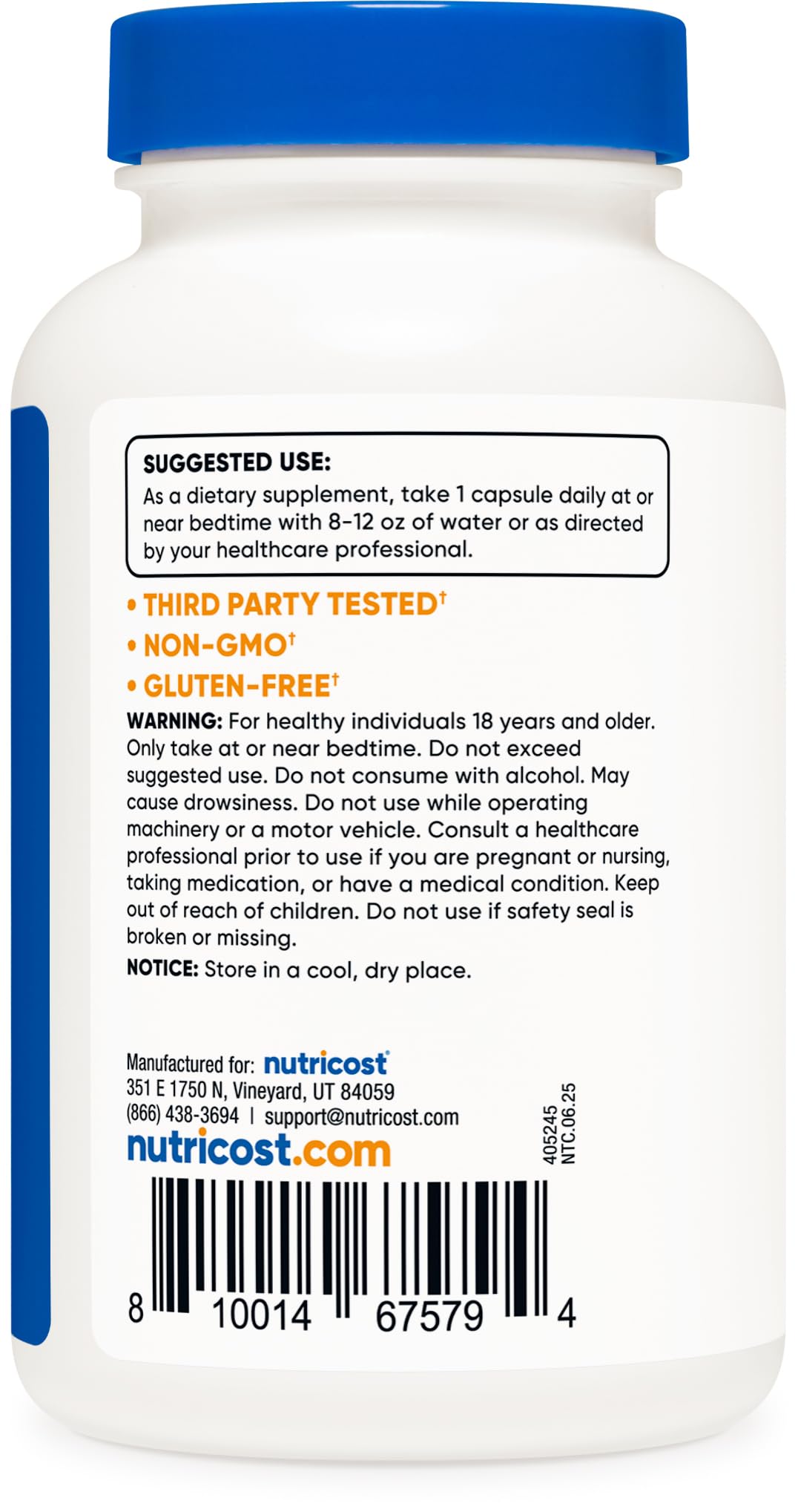 Nutricost Melatonina 20 mg, primer plano de cápsulas brillantes para la ingesta.