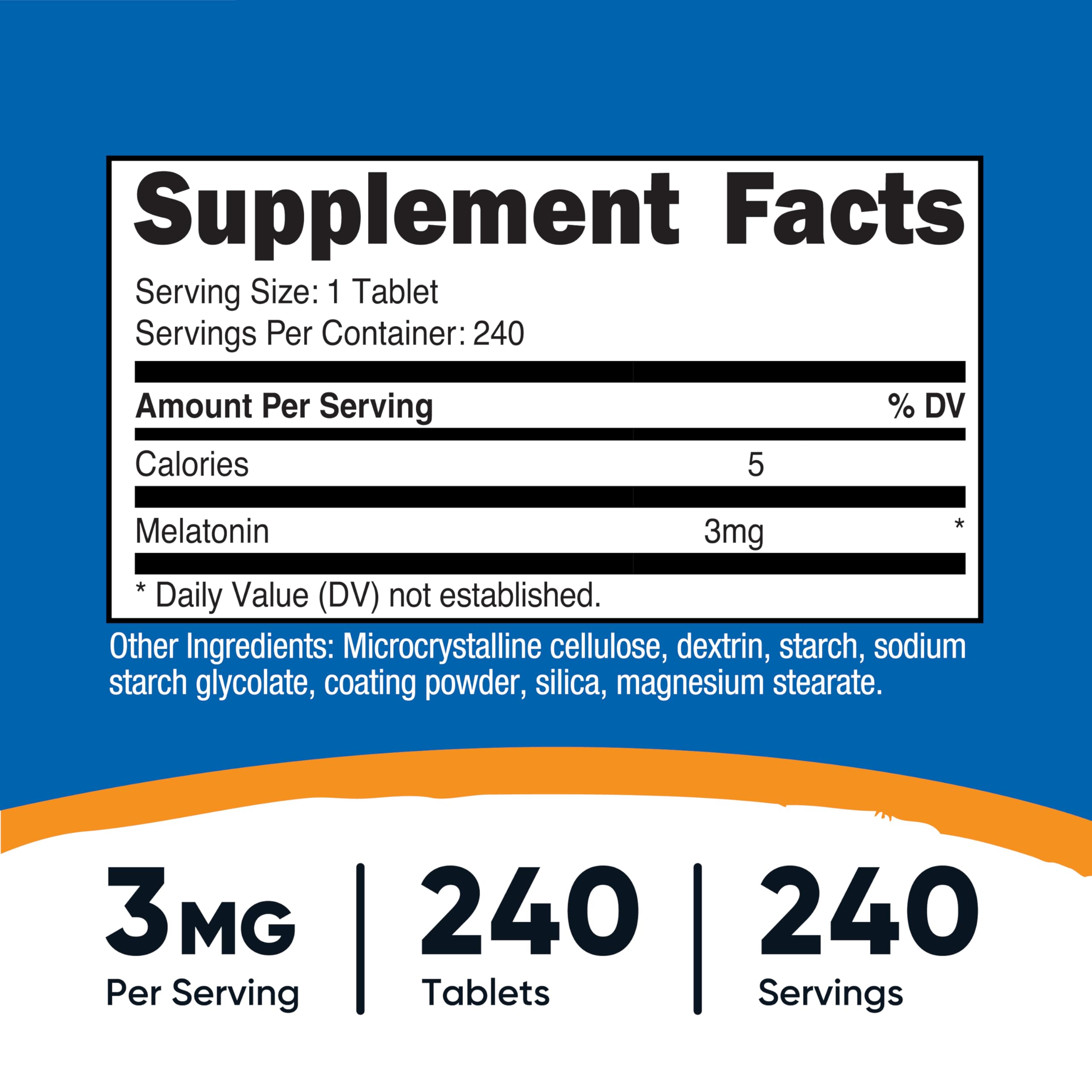 Nutricost Melatonina: primer plano de tabletas de 3 mg para ritmo circadiano