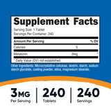 Nutricost Melatonina: primer plano de tabletas de 3 mg para ritmo circadiano