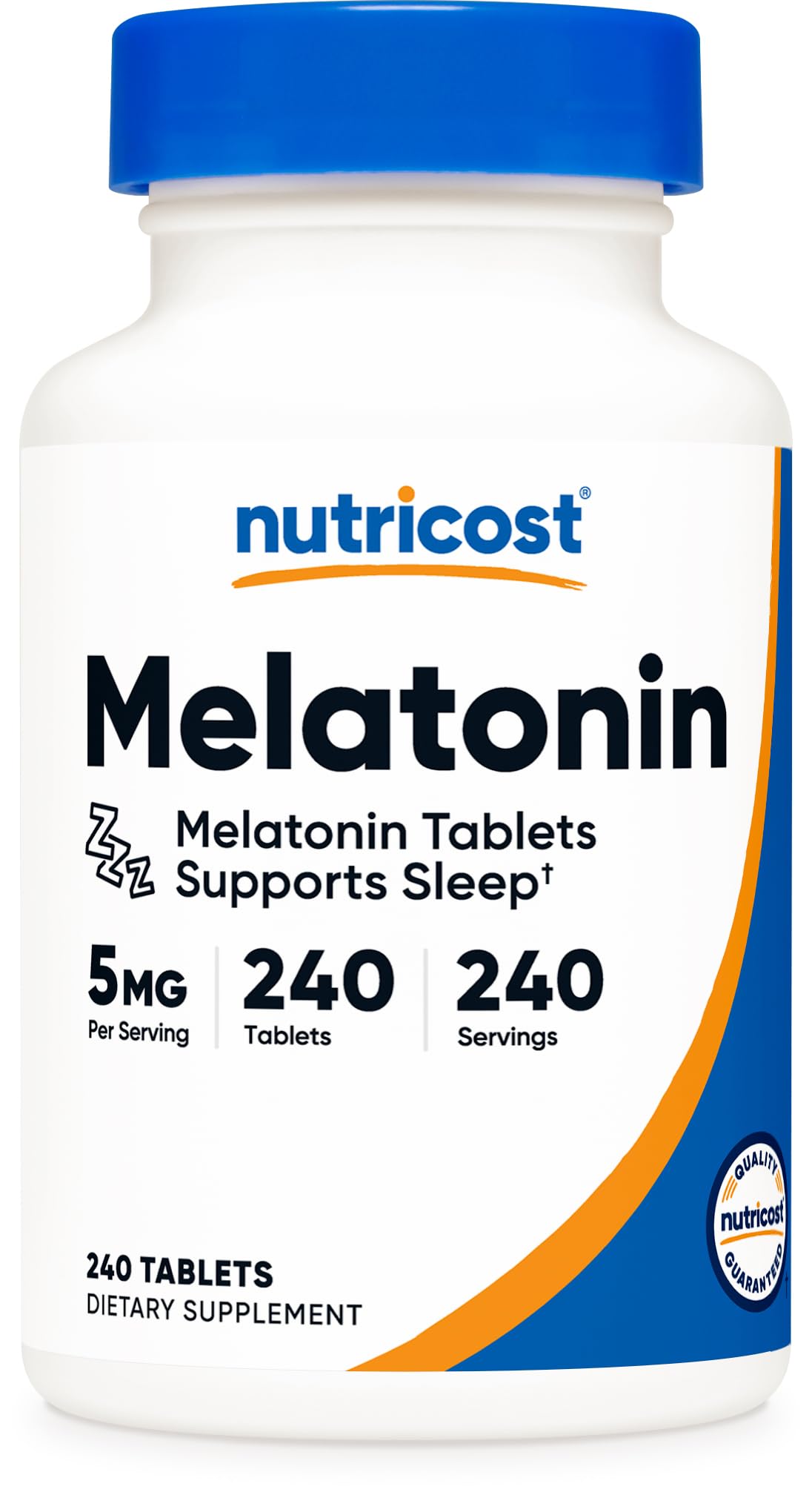 Nutricost Melatonina 5mg: botella con 240 tabletas para uso nocturno suave
