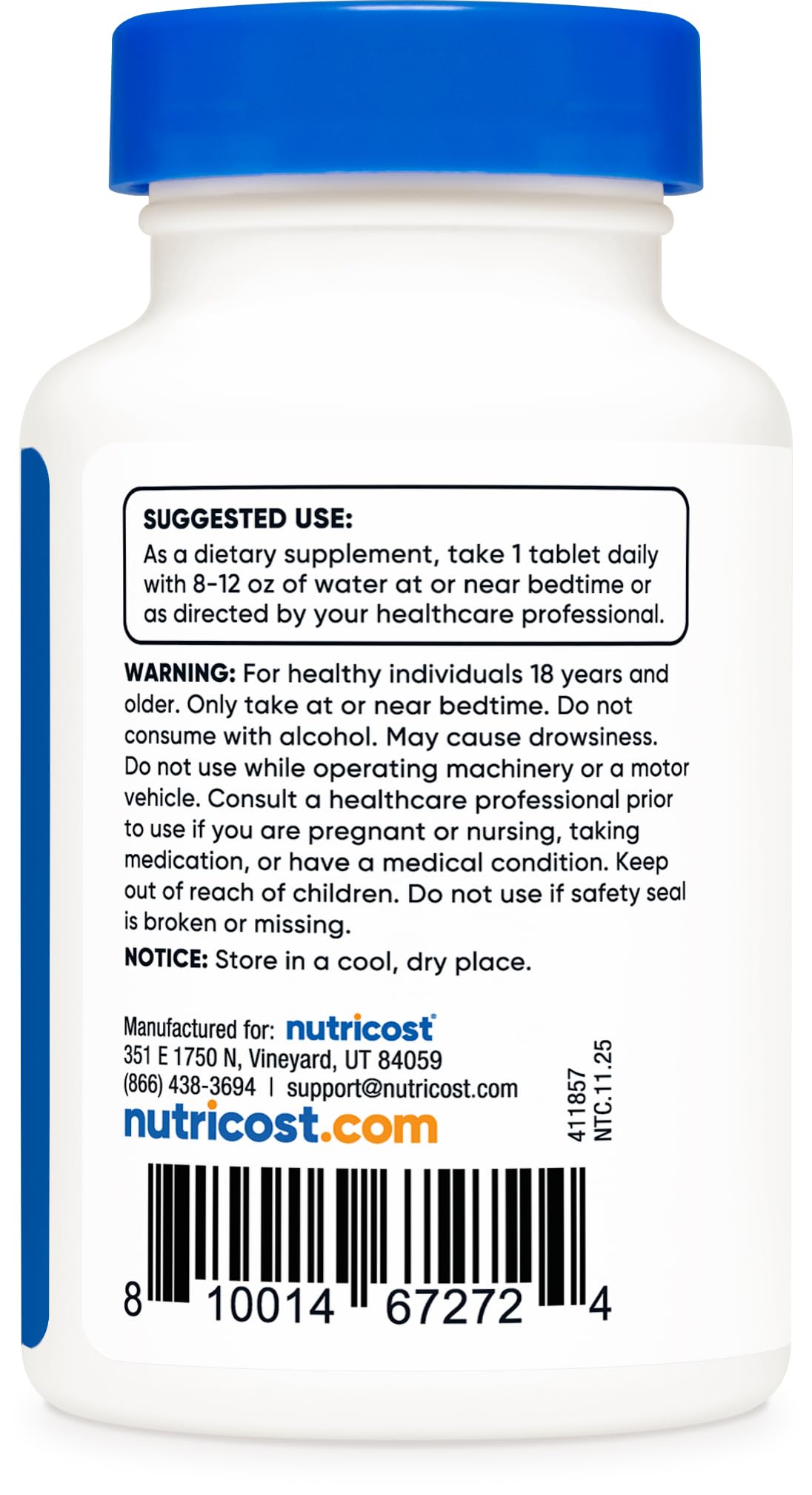 Caja de Nutricost Melatonina 5mg, almacenamiento práctico