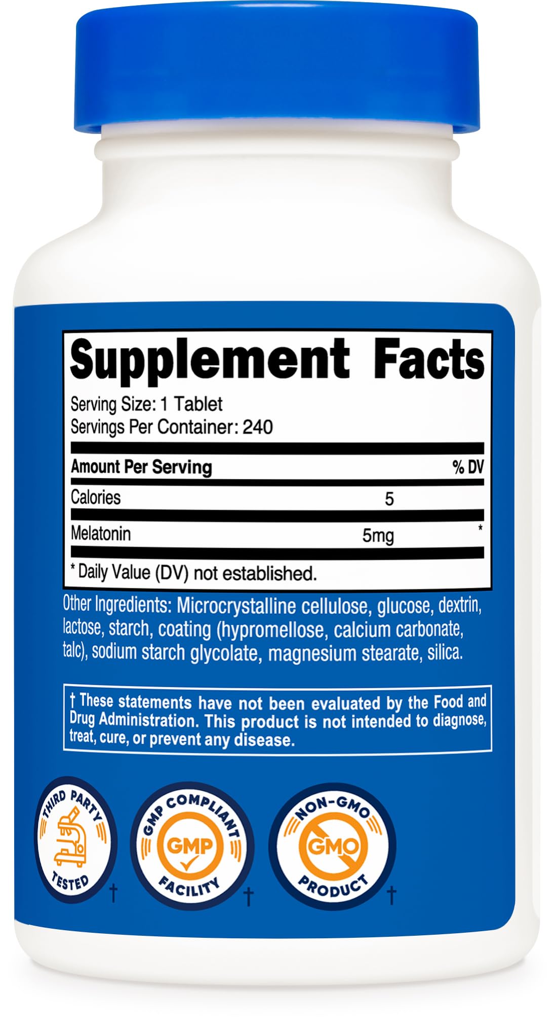 Porciones diarias de Nutricost 5mg, cada tableta para uso nocturno