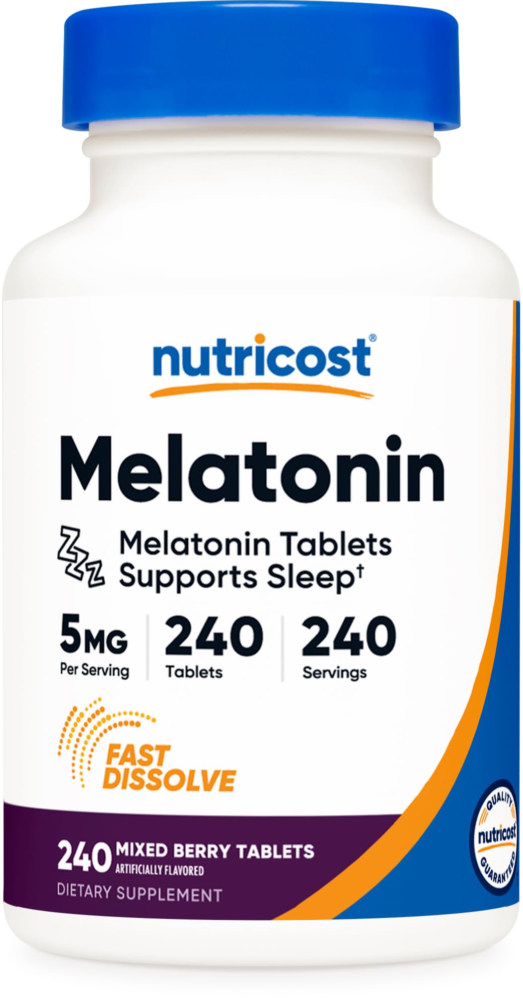 Nutricost Melatonina 5 mg: tabletas de disolución rápida bajo la lengua para conveniencia nocturna.