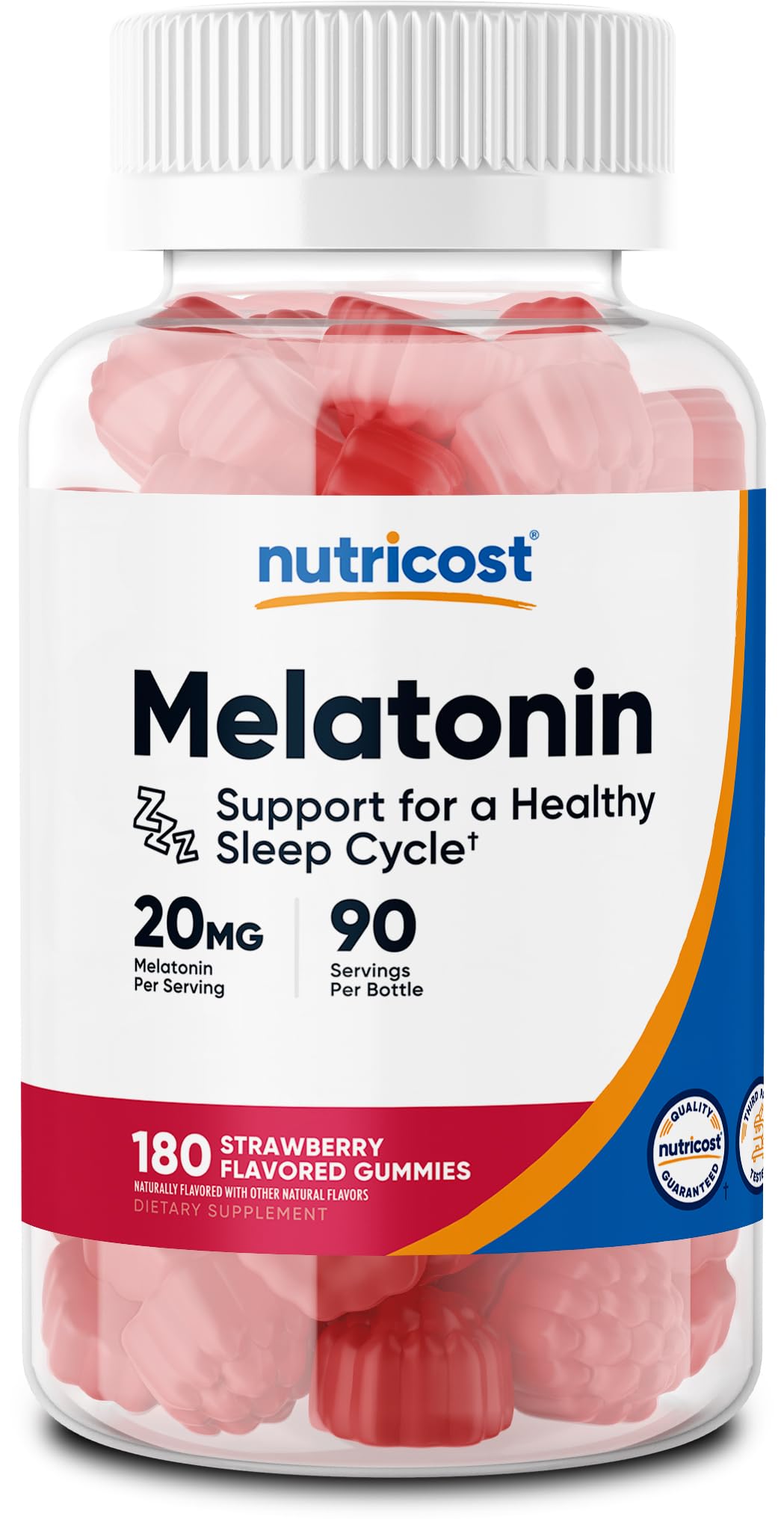 Nutricost Melatonina Gominolas fresa frasco: porciones convenientes para apoyar un descanso nocturno.